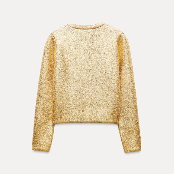 Zara Gold Foil/Lame Button-Up Cardigan - Picture 3 of 4